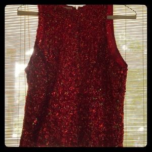 Red sequin top-photos show width zipped and unzip